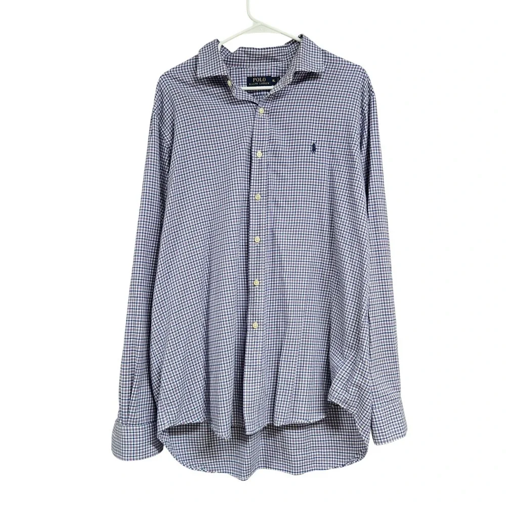 Polo Ralph Lauren Purple Gingham Check Long Sleeve Button Down Shirt Men's XL